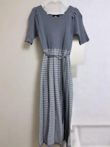 체크 플리츠 니트 원피스 블루 JILL by JILL STUART