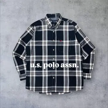U.S. POLO ASSN. 체크 셔츠 긴팔 아메카지 네이비 그레이
