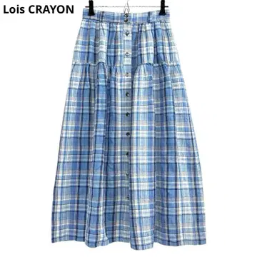 새상품급 Lois CRAYON 체크 롱 스커트 M 블루 b5i010
