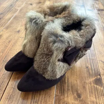 퍼 부티 브라운 앵클부츠