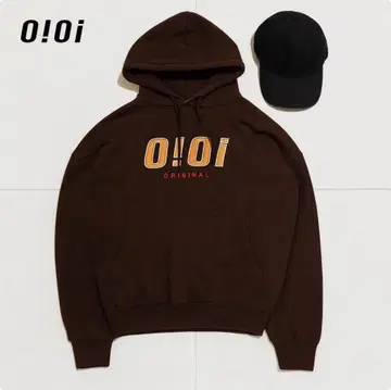 J1549@ O!Oi 로고 프린트 후드티 L 브라운