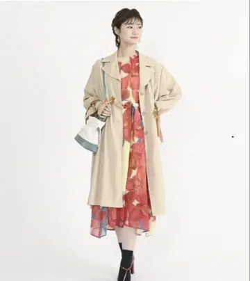 MARY QUANT 마리콴트 리본 개더 트렌치코트