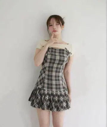 정품 Andmary karen check mini dress M