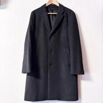UNIQLO 유니클로 울 캐시미어 체스터 코트 다크 그레이 체크