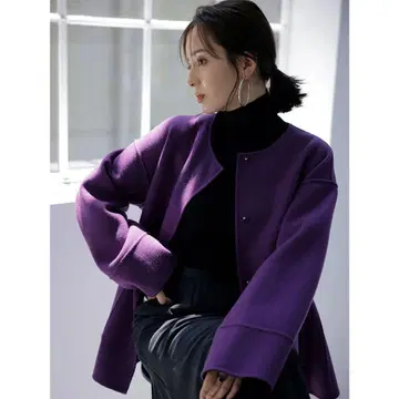 anuans 바이컬러 숏 리버 코트 네이비