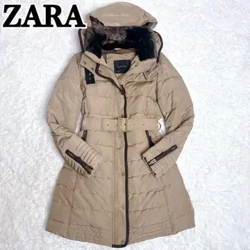 새상품급 ZARA 자라 벨트 부착 다운 코트 라이트 브라운 골드 버튼
