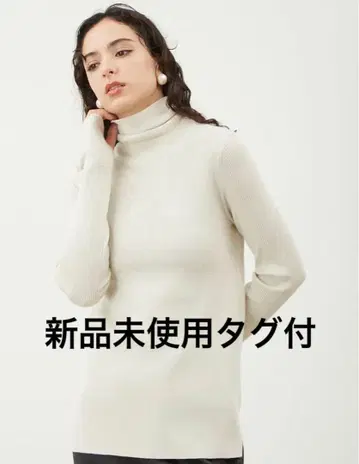 미사용 새상품 택 포함 미라 오웬 울 100 하이넥 리브 베이직 니트