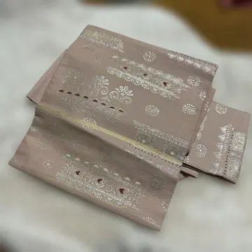 나고야 오비 옅은 핑크 은색 자수 멋내기용으로