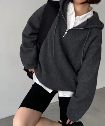 El mar 플리스 하프 지퍼 후드티