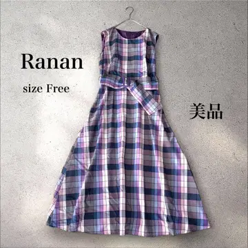 새상품급 라난 Ranan 체크 벨트 원피스 플레어 퍼플 계열