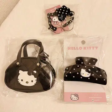 3종 헬로키티 로리즈팜 콜라보 블랙 퀼팅 키링