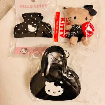 3종 헬로키티 로리즈팜 콜라보 블랙 퀼팅 키링