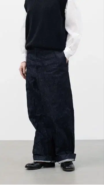 투주르 다크 블루 스트레이트 데님 와이드 레그