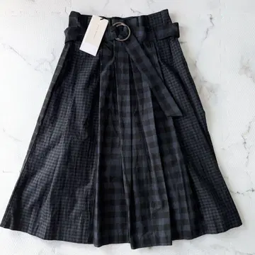 택 포함 새상품 ZARA 자라 롱 스커트 체크 올 패턴 벨트 포함 L