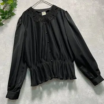 검정 블랙 레이스 플리츠 클래시컬 레트로 블라우스 고급
