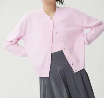[ 미사용 ] 플라스테 레이온 블렌드 메탈 버튼 가디건 핑크