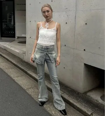 ACLENT 랩 레이어드 플레어 데님