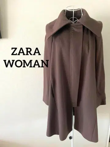[ ZARA WOMAN ] 빅 칼라 코트 롱 기장 울 혼방 브라운 XS