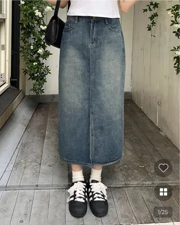nugu 프론트 슬릿 데님 롱 스커트