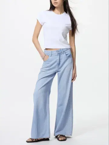 UNIQLO 유니클로 드레이프 와이드 플레어 청바지 블루 23 완판템