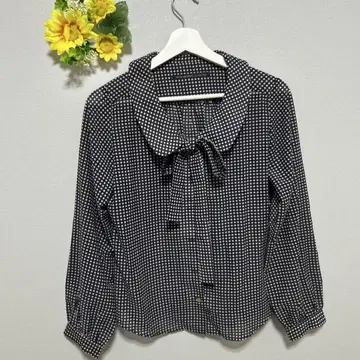 [ SPICKAND SPAN ] 블라우스 리본 도트 네이비 긴팔
