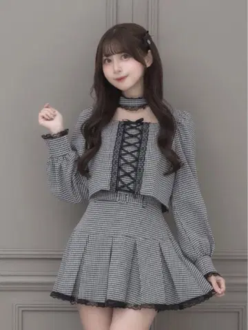 pium 레이스업 초커 상의 깅엄