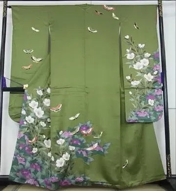 후리소데 순수 실크 초화무접문 금채