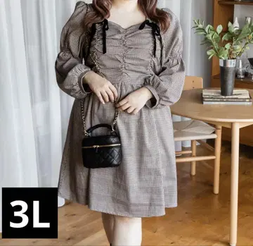 clette 리본 사용 체크 무늬 미니 원피스 브라운 3L