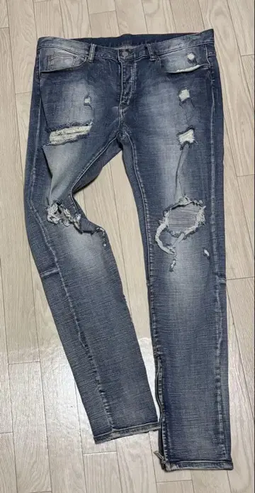 mnml 데님 청바지 데미지 지퍼 버튼 플라이 스키니