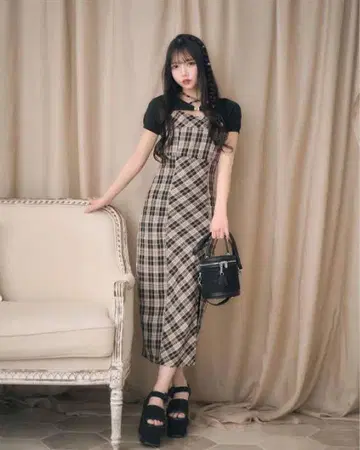 미셸 마카롱 앙상블 체크 원피스 XS