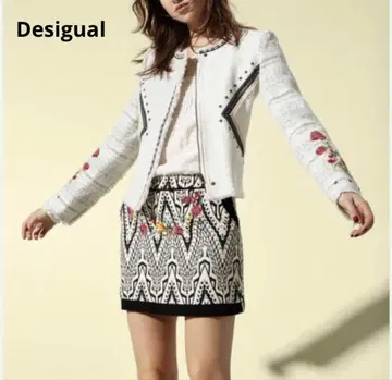 Desigual Chaq Chase 트위드 패치워크 꽃 자수 자켓