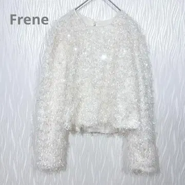 Frene (프린지) 샤기풍 스팽글 니트 아이보리