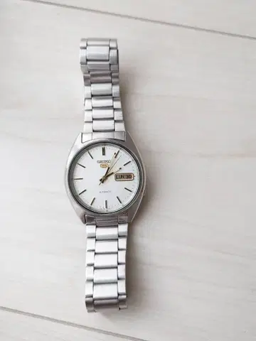 세이코 5 자동 와인딩 손목시계 실버