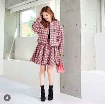 [새상품급] OBLI 핑크 체크 셋업