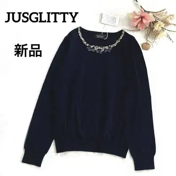 새상품 미사용 JUSGLITTY 니트 비쥬 네이비