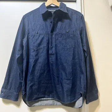 SHIPS 인디고 데님 하프 버튼 긴팔 셔츠 남성용 S
