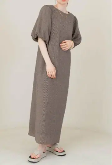 hinari 체크 무늬 퍼프 슬리브 원피스