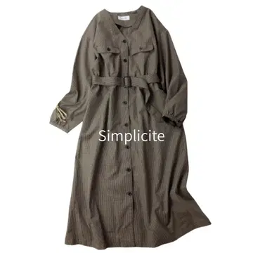 Simplicite 체크 무늬 롱 원피스 코트 겉옷 브라운 계열