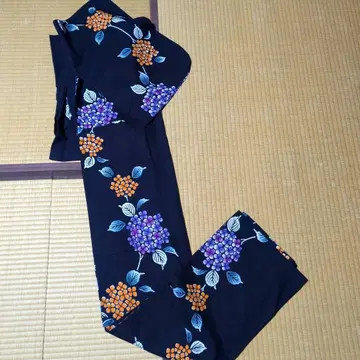 네이비 바탕 수국 패턴 유카타 단품