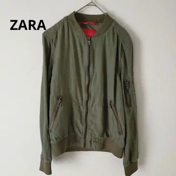 자라 ZARA 카키 린넨 노카라 블루종 자켓
