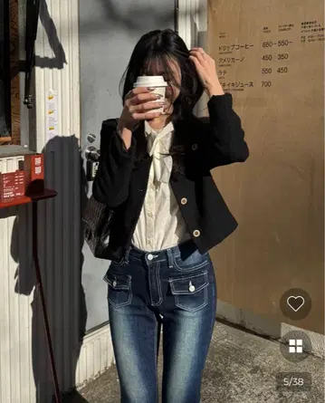 누구 나비 트위드 크롭 자켓 블랙 카자네