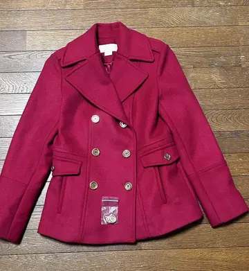 빨간색 울 더블 브레스트 피 코트