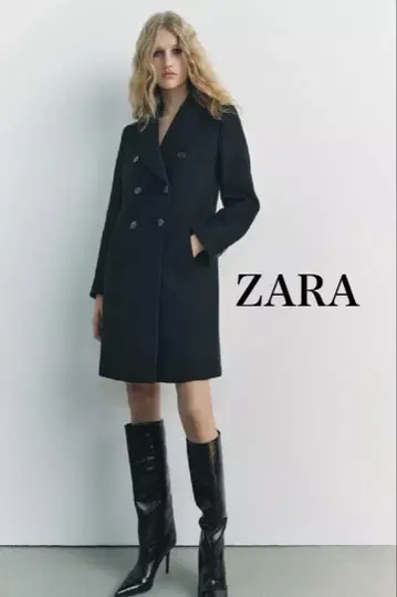 새상품 ZARA 울 더블 브레스트 코트 블랙