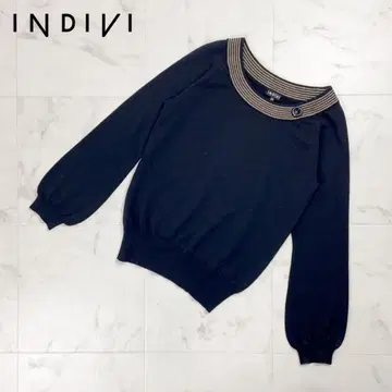INDIVI 울 100% 디자인 넥 니트 블랙 사이즈 38*ED1038
