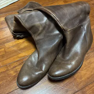 브라운 가죽 롱 부츠