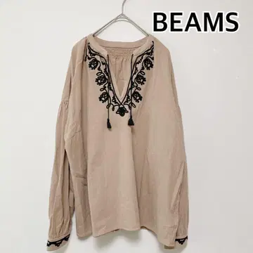빔즈 BEAMS 자수 긴팔 블라우스 베이지 셔츠
