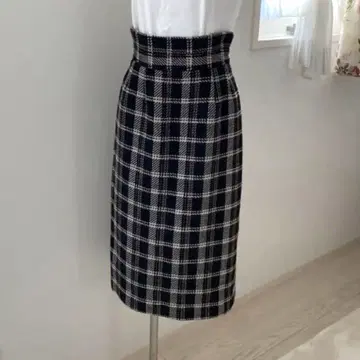 코코딜 체크 타이트 스커트 블랙