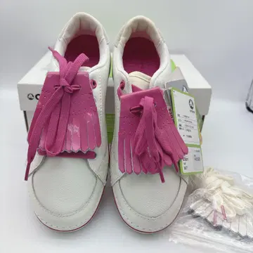 미사용품 crocs 프린지 스니커즈 화이트/핑크 택 포함