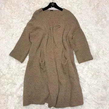 이치 롱 가디건 울 혼방 빅 사이즈 브라운 사슴 무늬 핑