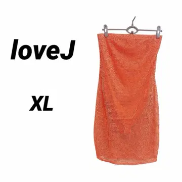 loveJ [ XL ] 오렌지 메쉬 슬리브리스 원피스